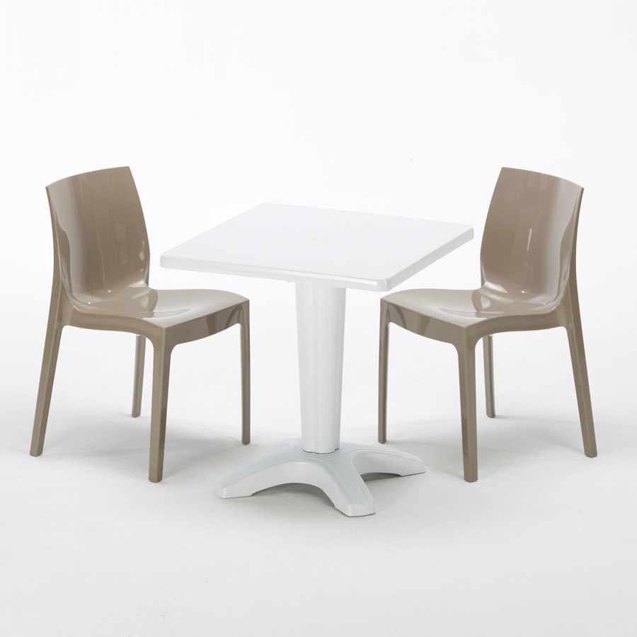 Tavolino Quadrato Bianco 70x70 + 2 Sedie Colorate Interno ...