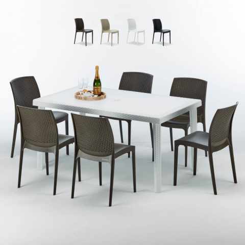 Bistrot Summerlife Tavolo Rettangolare Bianco 150X90 E 6 Sedie Tavolo Rettangolare Nero 150x90 cm con 6 Sedie Colorate