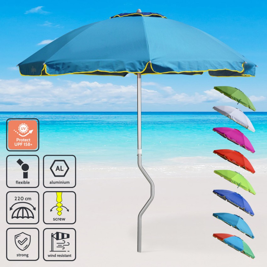 Ombrellone mare GiraFacile 220 Cm alluminio Protezione uv spiaggia pesca Eolo - Foto 12 di 41