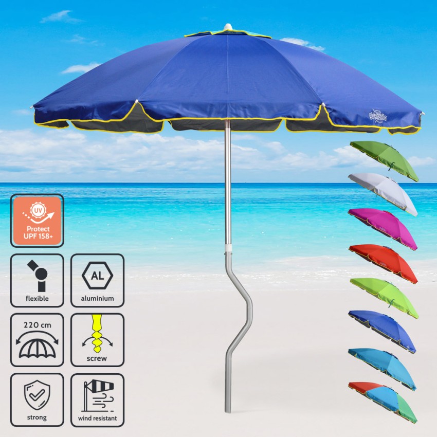 Ombrellone mare GiraFacile 220 Cm alluminio Protezione uv spiaggia pesca Eolo - Foto 17 di 41
