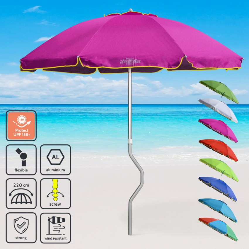 Ombrellone mare GiraFacile 220 Cm alluminio Protezione uv spiaggia pesca Eolo - Foto 32 di 41