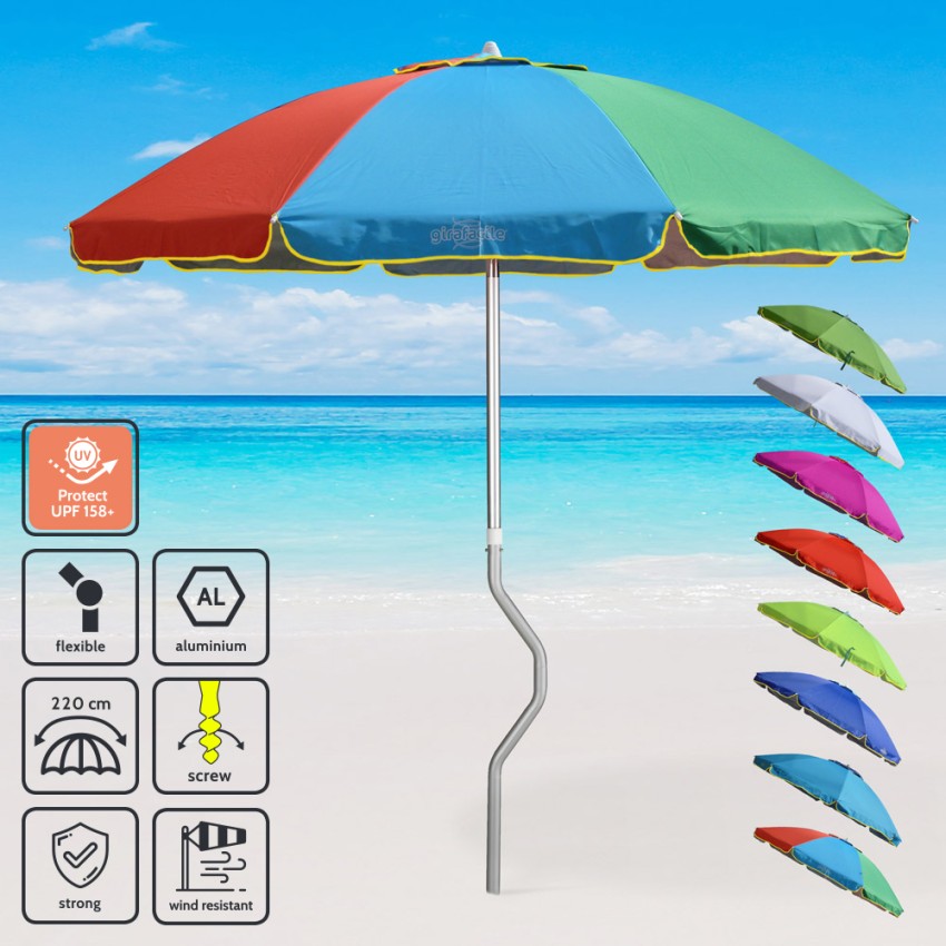 Ombrellone mare GiraFacile 220 Cm alluminio Protezione uv spiaggia pesca Eolo - Foto 27 di 41