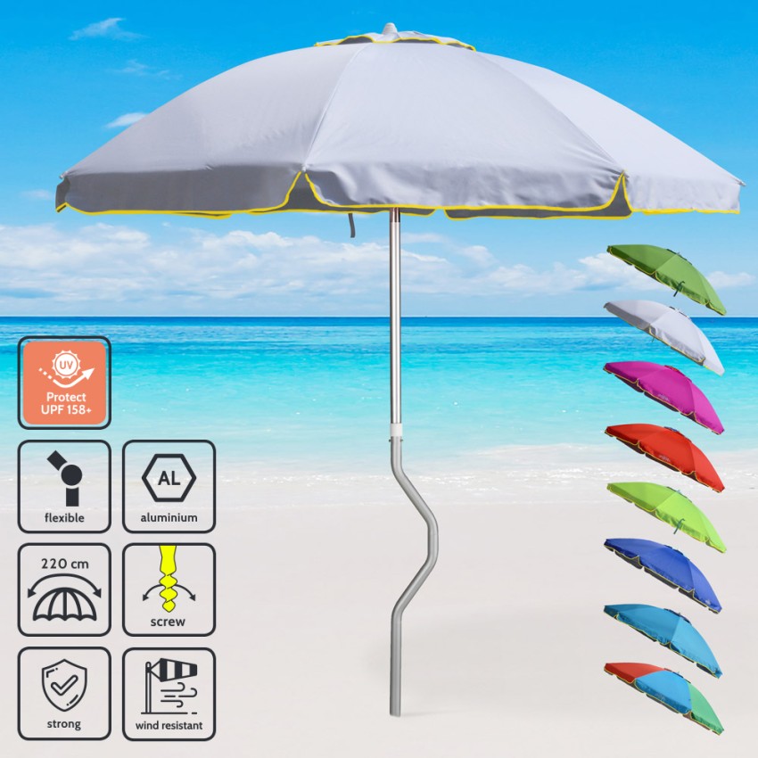 Ombrellone mare GiraFacile 220 Cm alluminio Protezione uv spiaggia pesca Eolo - Foto 2 di 41