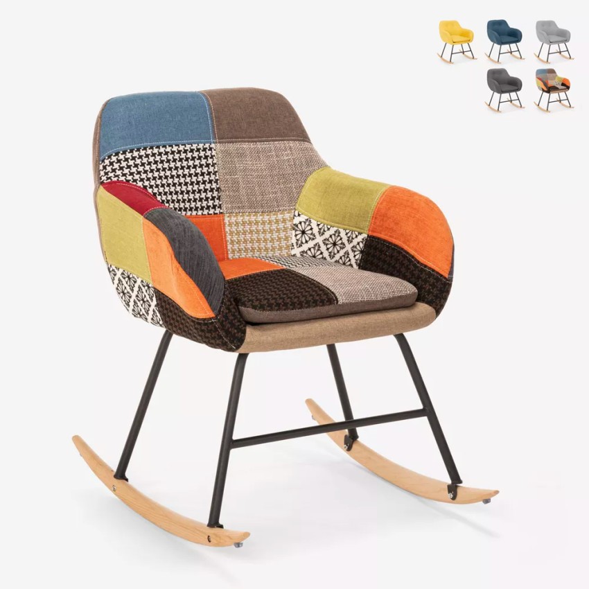 Sedia poltrona a dondolo design moderno patchwork tessuto Woodpecker - Foto 9 di 36
