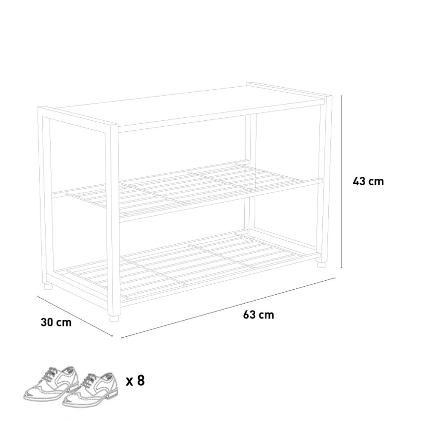 Scarpiera aperta ingresso 2 ripiani 1 mensola 8 paia di scarpe legno metallo Amn - Foto 11 di 22