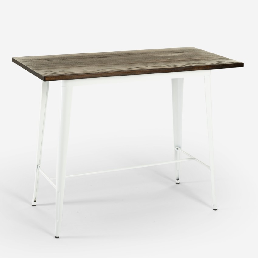 set tavolo alto bianco bar 120x60 4 sgabelli industriale navarro - Foto 5 di 19