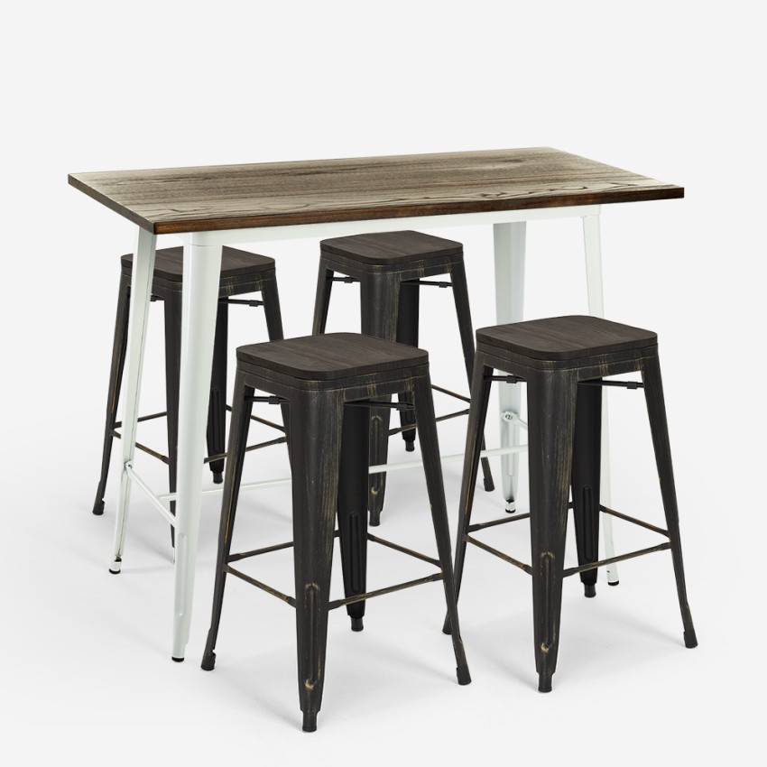 set tavolo alto bianco bar 120x60 4 sgabelli industriale navarro - Foto 13 di 19