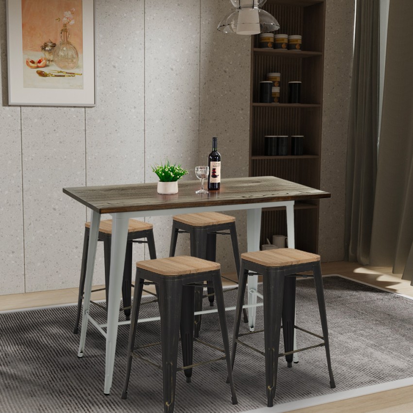 set tavolo alto bianco bar 120x60 4 sgabelli industriale navarro - Foto 3 di 19