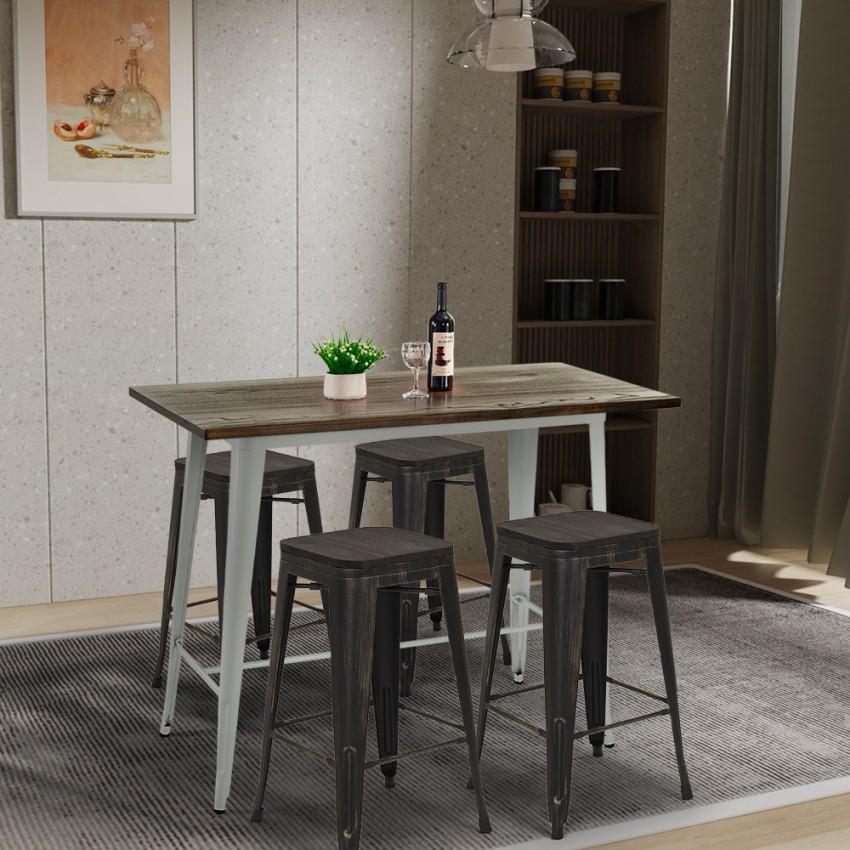 set tavolo alto bianco bar 120x60 4 sgabelli industriale navarro - Foto 12 di 19