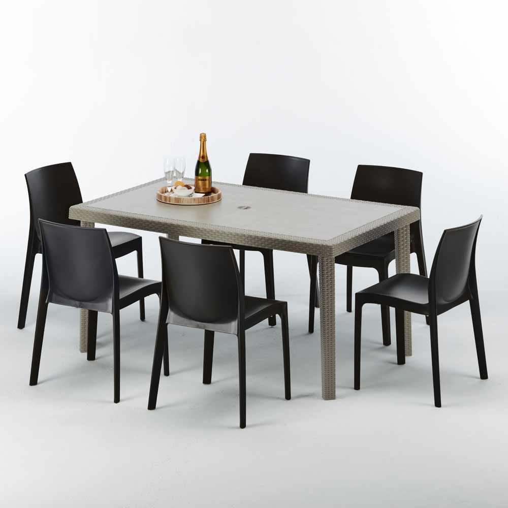Tavolo rettangolare Beige con 6 sedie rattan sintetico ...