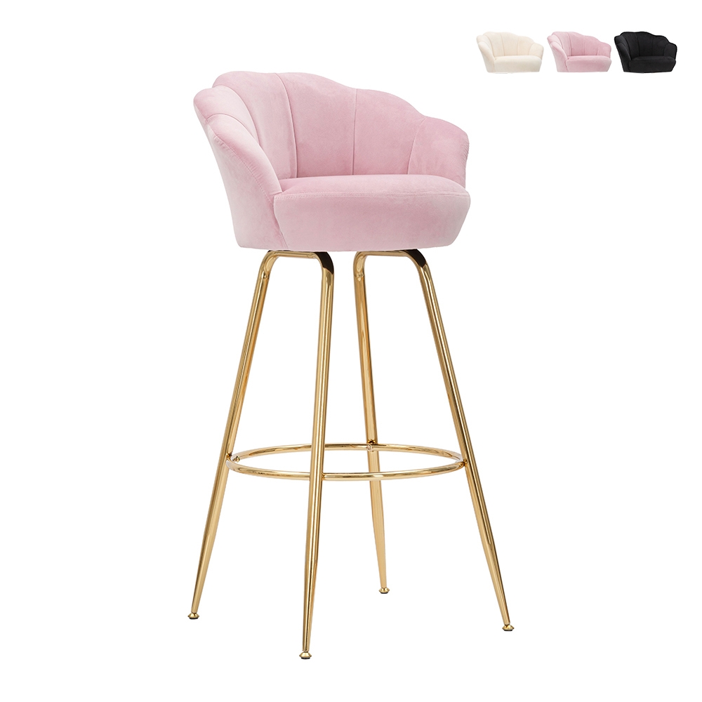 Sgabello bar cucina schienale a fiore gambe dorate h90cm Vienna - Foto 12 di 31