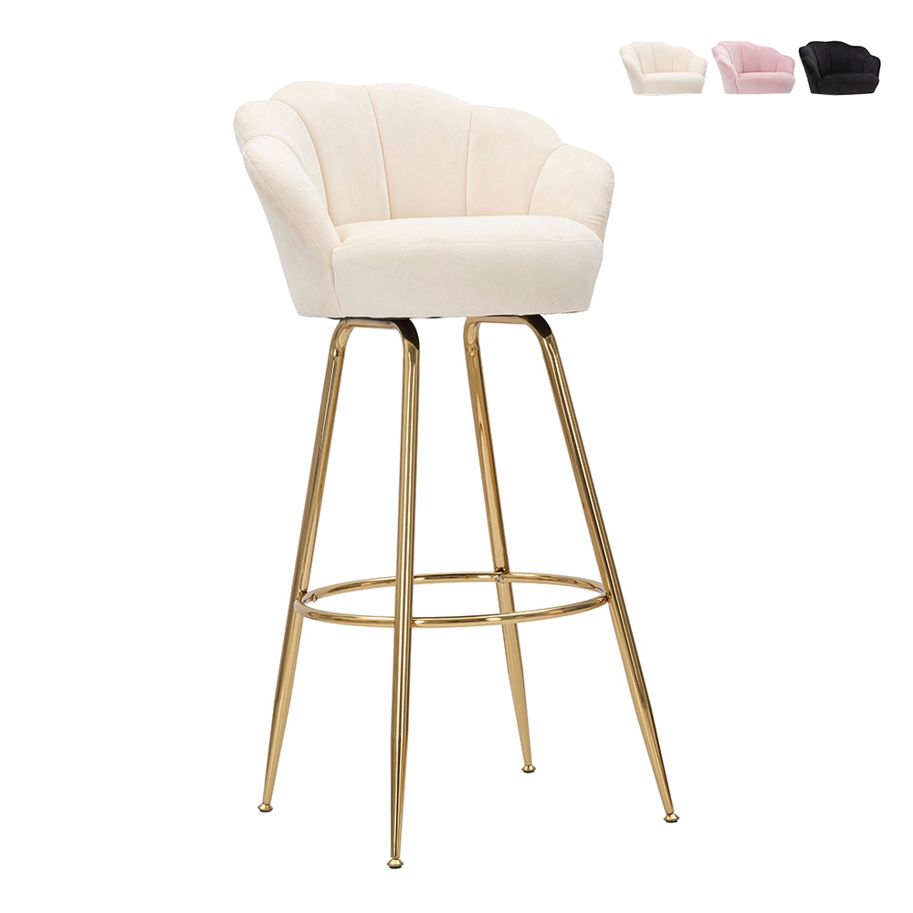 Sgabello bar cucina schienale a fiore gambe dorate h90cm Vienna - Foto 22 di 31