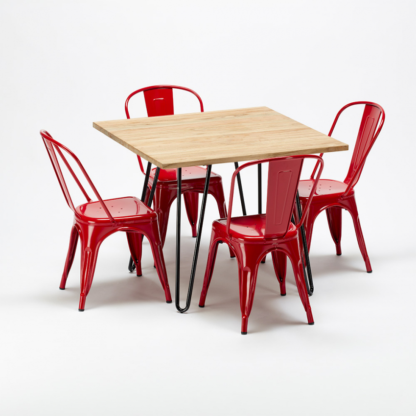 tavolo quadrato e sedie in metallo e legno in stile industriale set tribeca - Foto 11 di 43