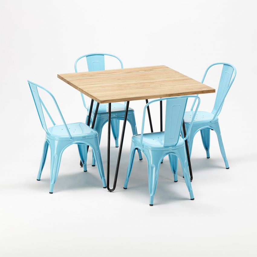tavolo quadrato e sedie in metallo e legno in stile industriale set tribeca - Foto 32 di 43