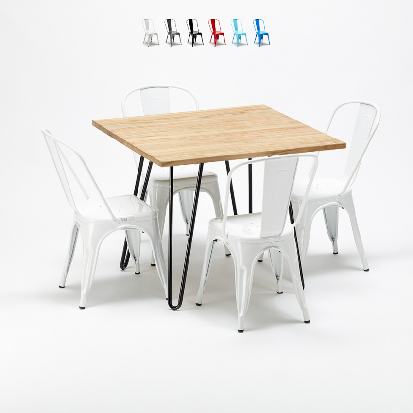 tavolo quadrato e sedie in metallo e legno in stile industriale set tribeca - Foto 2 di 43