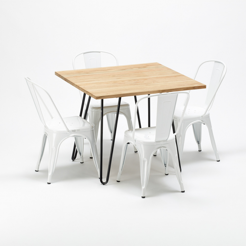 tavolo quadrato e sedie in metallo e legno in stile industriale set tribeca - Foto 4 di 43