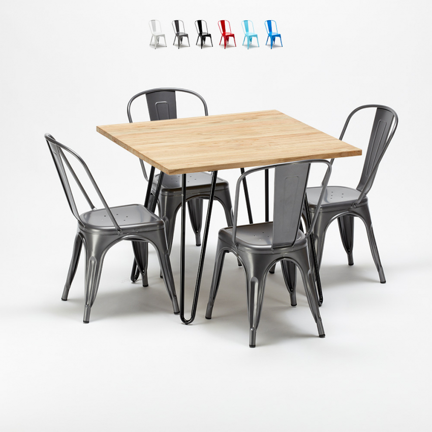 tavolo quadrato e sedie in metallo e legno in stile industriale set tribeca - Foto 37 di 43