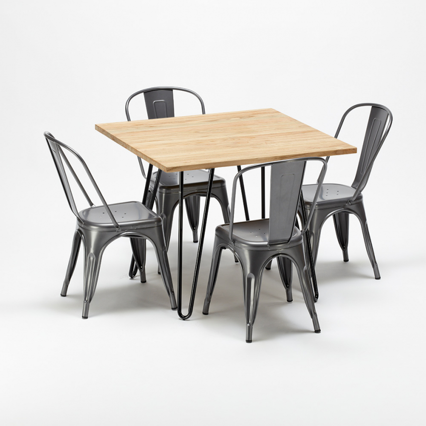 tavolo quadrato e sedie in metallo e legno in stile industriale set tribeca - Foto 39 di 43
