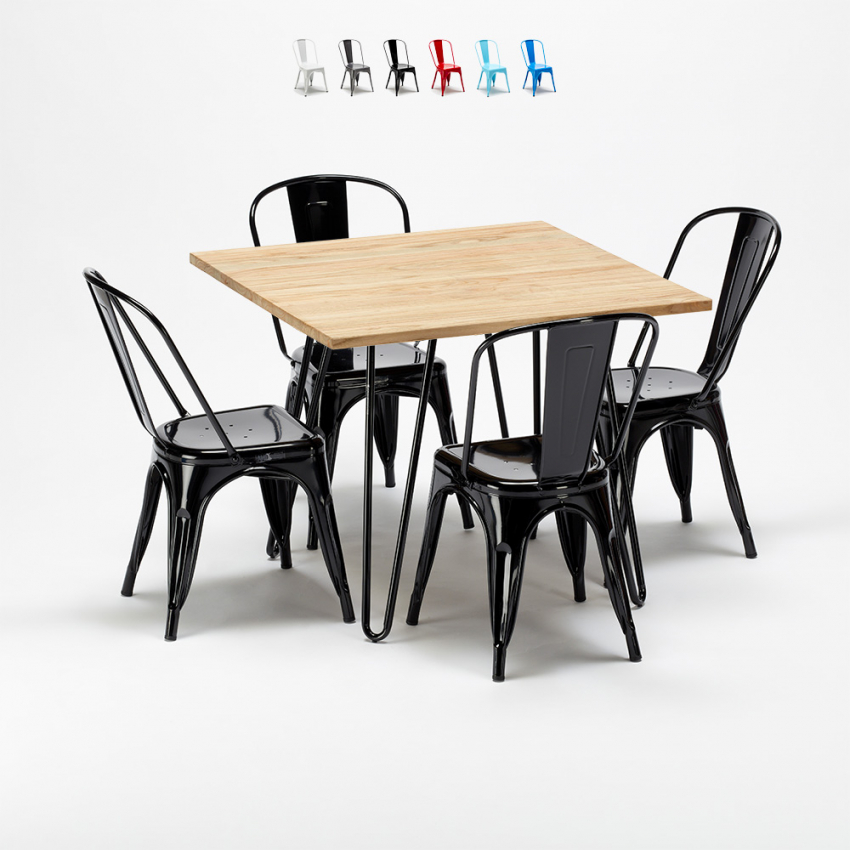 tavolo quadrato e sedie in metallo e legno in stile industriale set tribeca - Foto 16 di 43