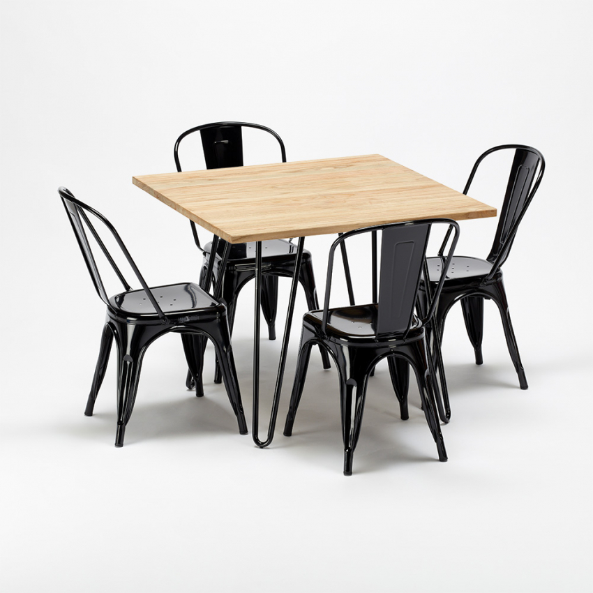 tavolo quadrato e sedie in metallo e legno in stile industriale set tribeca - Foto 18 di 43