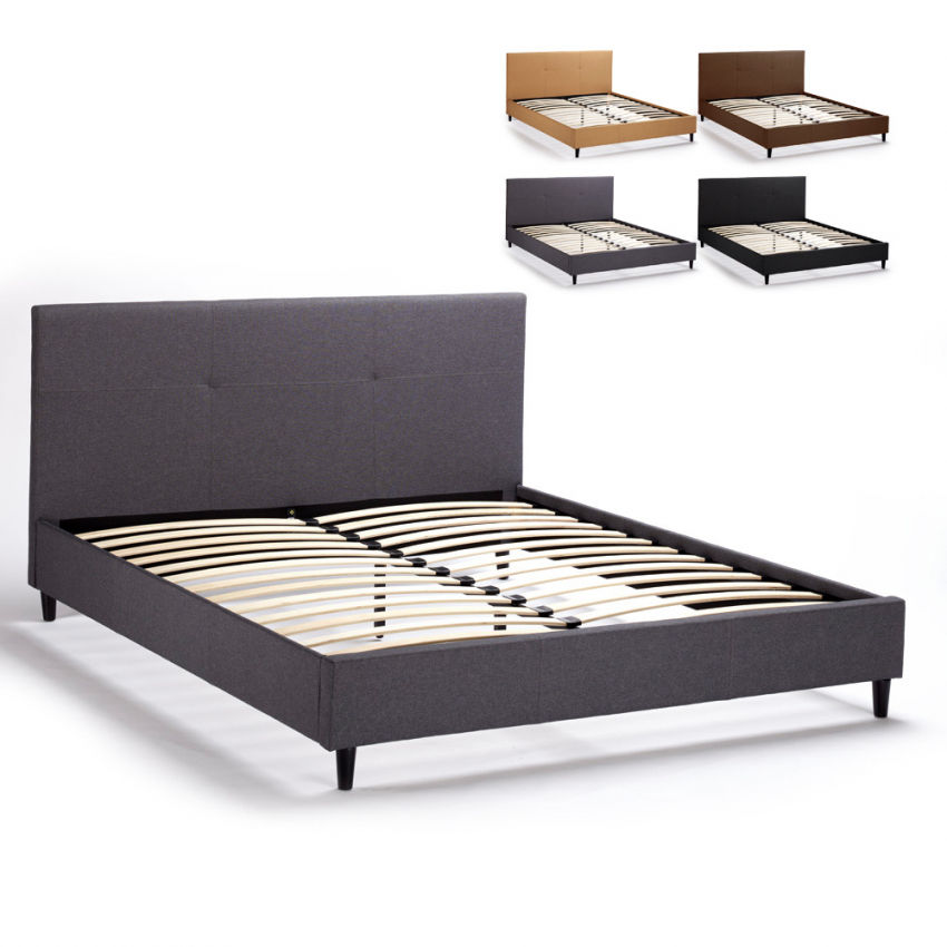 Letto matrimoniale 2 piazze in tessuto con testiera 160x190 Lausanne King - Imagen 3 de 29