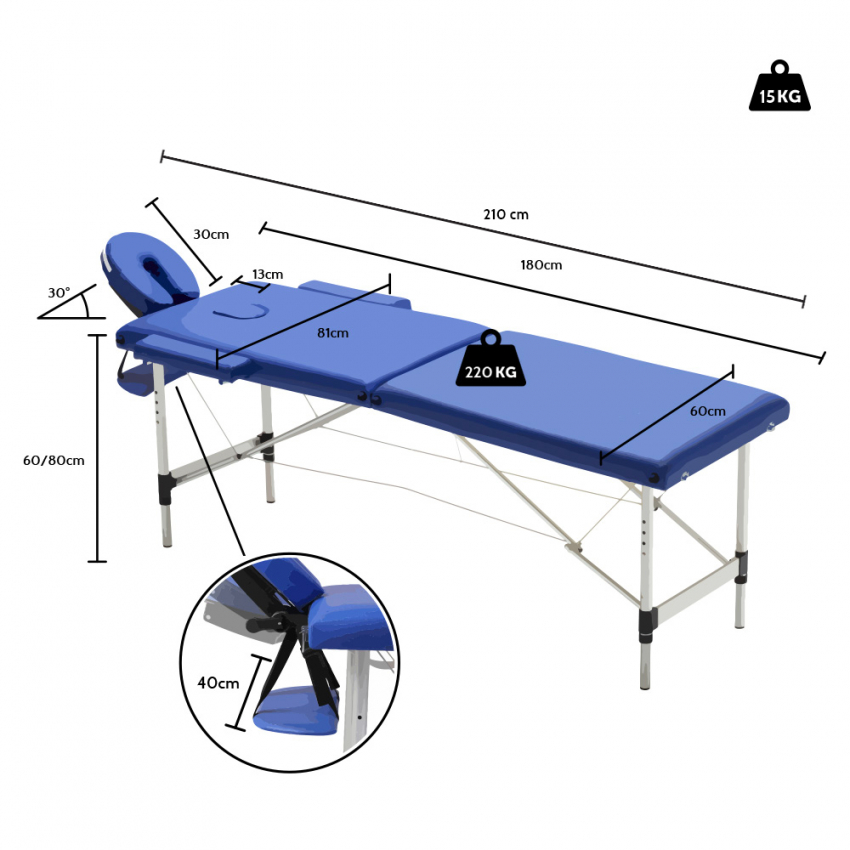 Lettino da Massaggio in Alluminio Pieghevole Portatile 2 Zone 210 cm Shiatsu - Foto 11 di 41