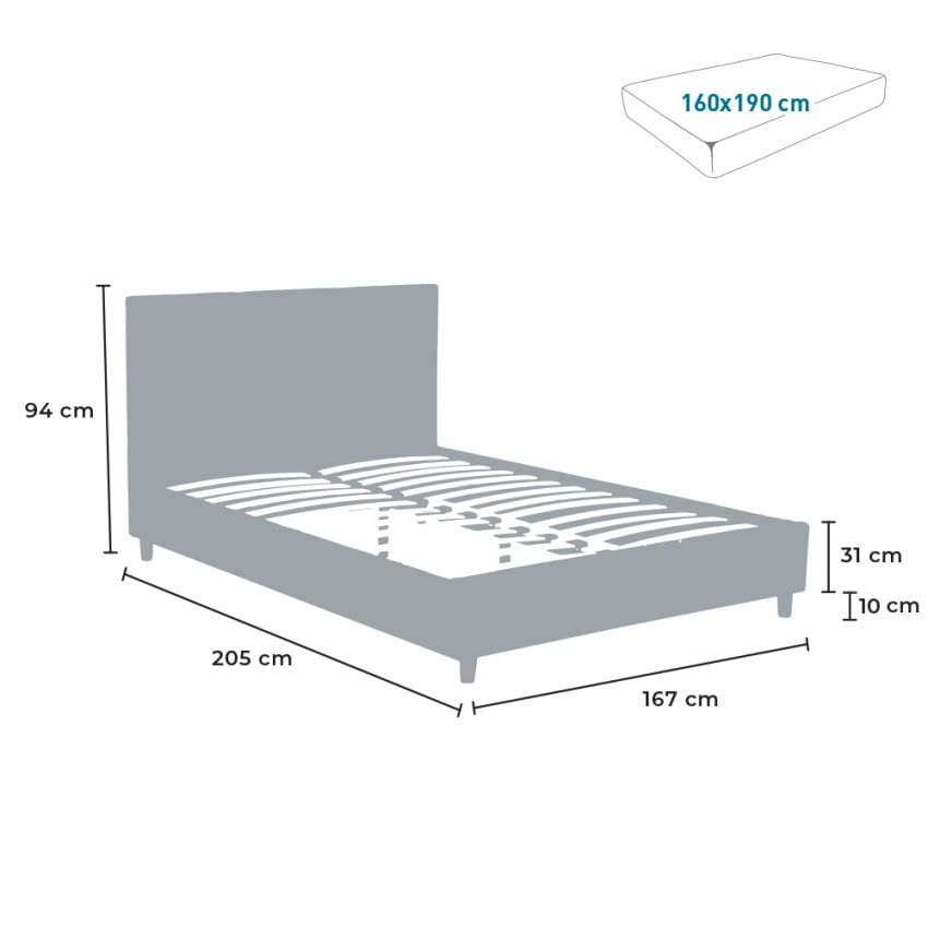 Letto matrimoniale 2 piazze in tessuto con testiera 160x190 Lausanne King - Imagen 8 de 29
