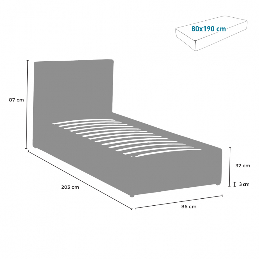 Letto singolo 1 piazza con rete e contenitore 80x190 Basel Twin - Foto 9 di 33