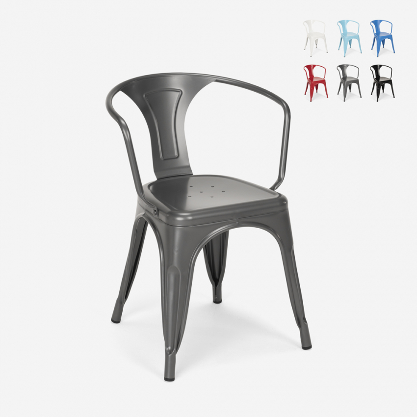 sedie industrial con braccioli acciaio per cucina e bar steel arm - Foto 42 di 49