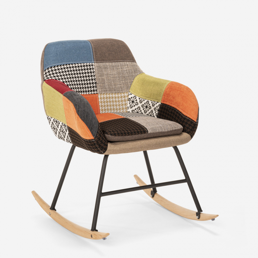 Sedia poltrona a dondolo design moderno patchwork tessuto Woodpecker - Foto 11 di 36