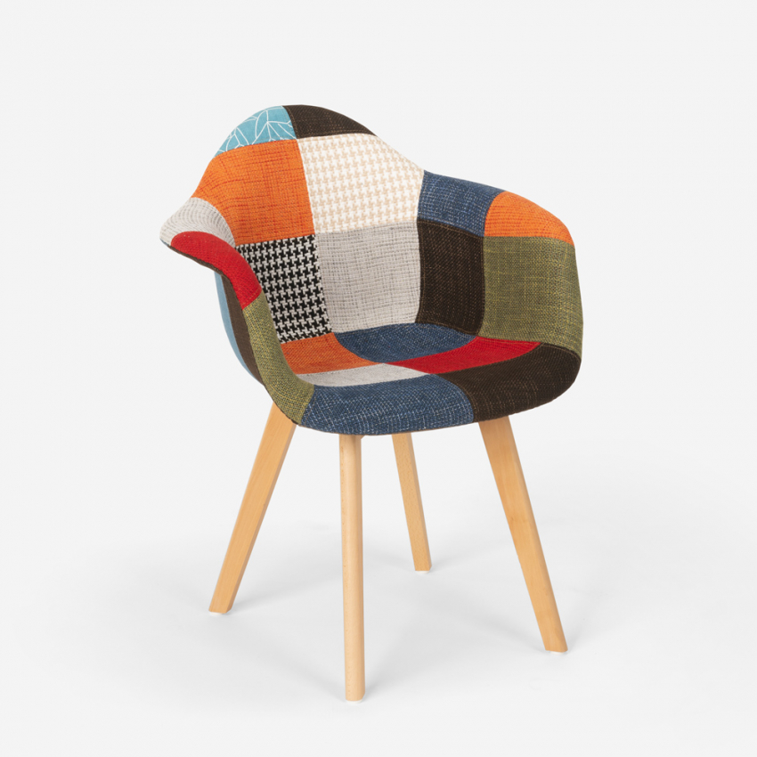 Sedia poltrona patchwork design nordico salotto cucina studio Herion - Foto 4 di 37