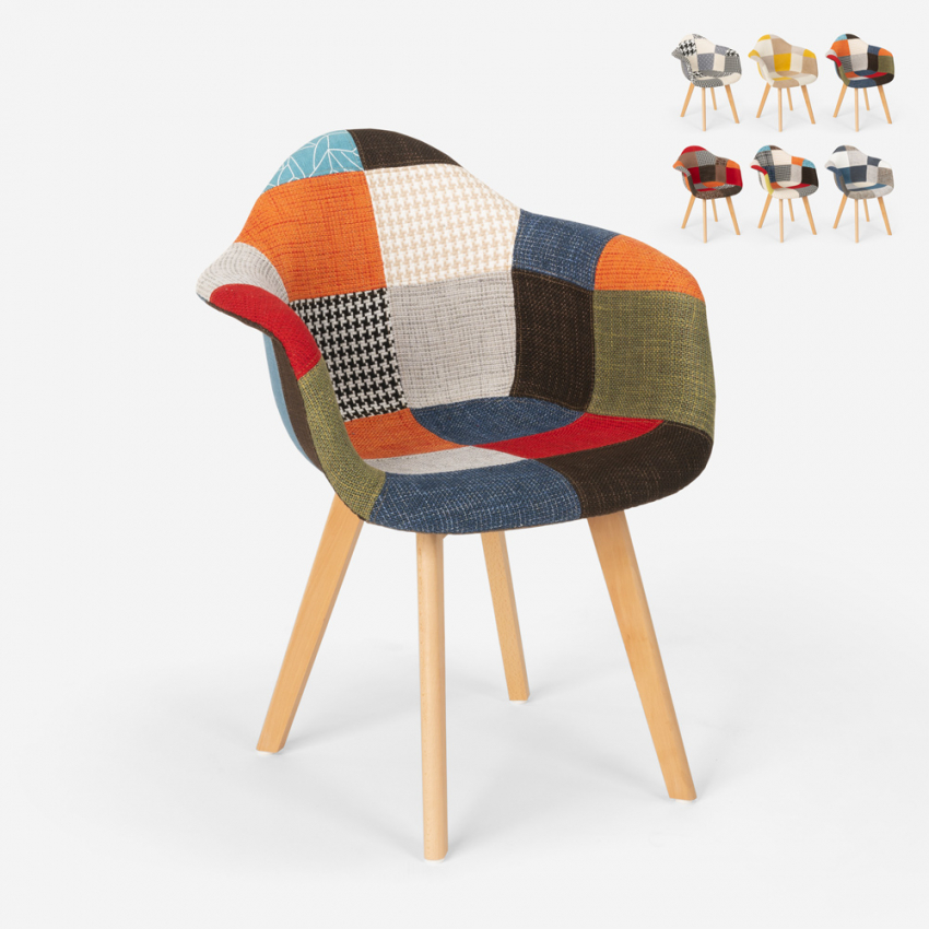 Sedia poltrona patchwork design nordico salotto cucina studio Herion - Foto 2 di 37