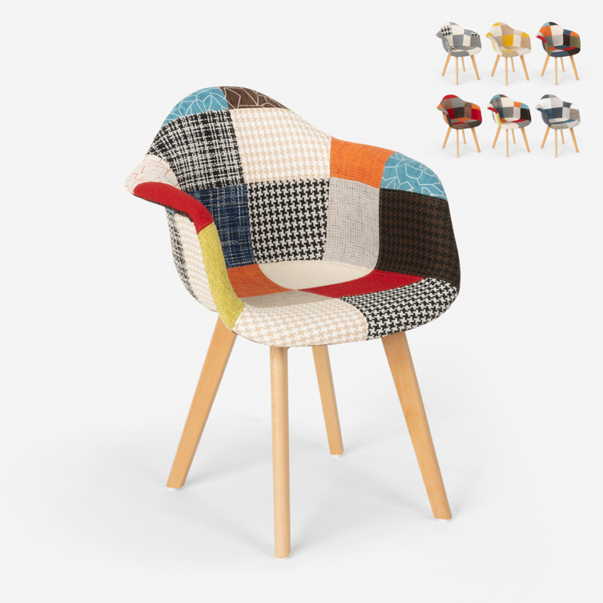 Sedia poltrona patchwork design nordico salotto cucina studio Herion - Foto 32 di 37