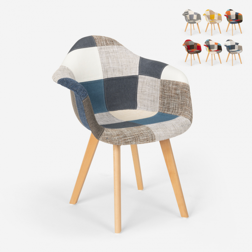 Sedia poltrona patchwork design nordico salotto cucina studio Herion - Foto 26 di 37