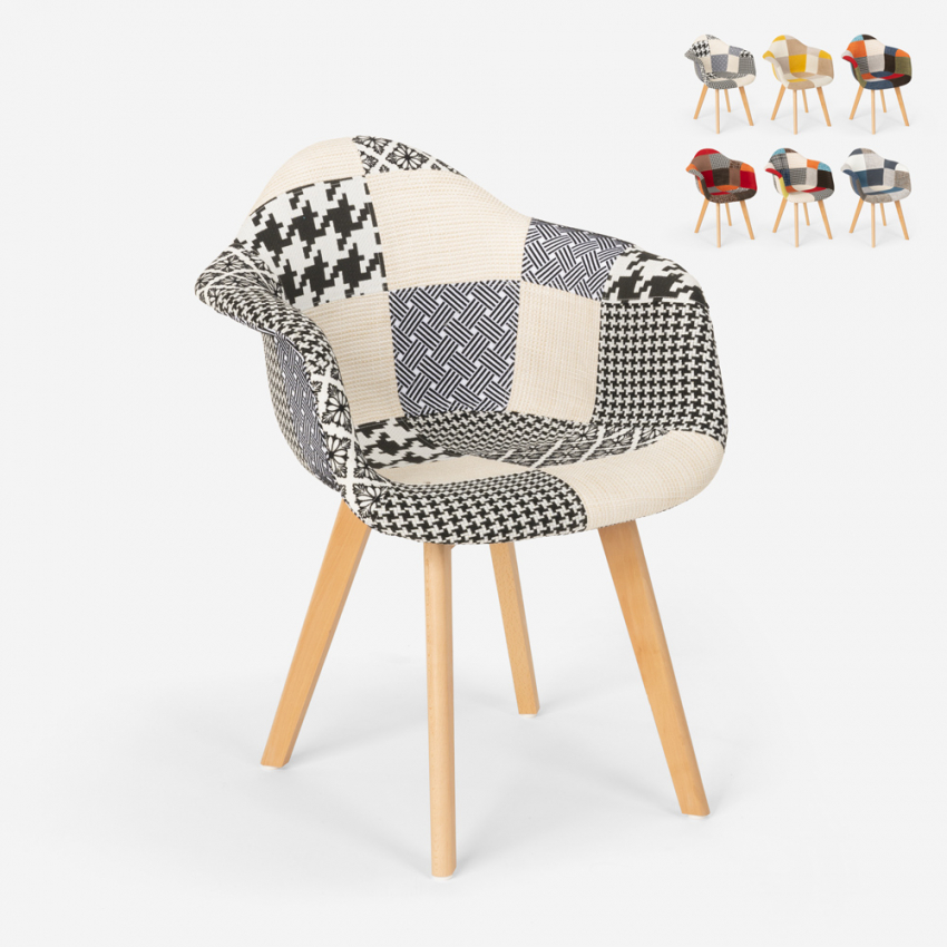 Sedia poltrona patchwork design nordico salotto cucina studio Herion - Foto 20 di 37