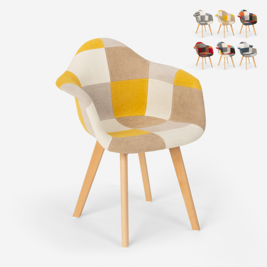 Sedia poltrona patchwork design nordico salotto cucina studio Herion - Foto 8 di 37