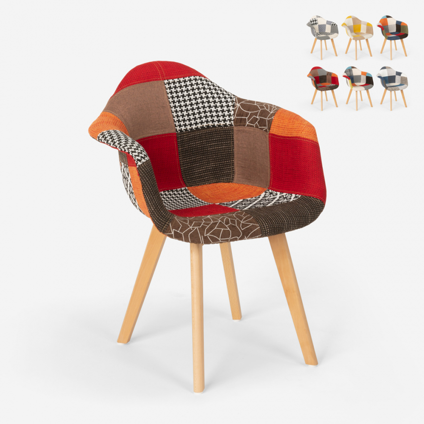 Sedia poltrona patchwork design nordico salotto cucina studio Herion - Foto 14 di 37