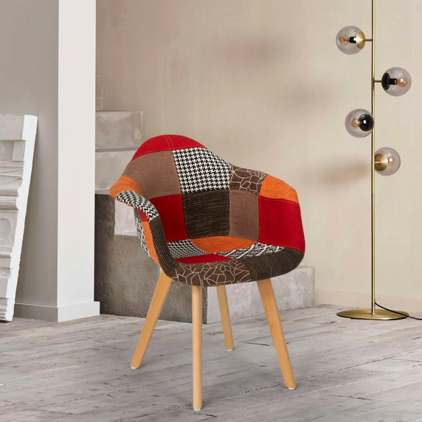 Sedia poltrona patchwork design nordico salotto cucina studio Herion - Foto 15 di 37