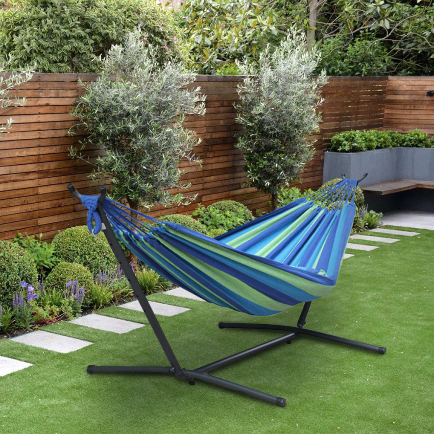 Amaca da giardino esterno con supporto regolabile 150 kg 2 persone tessuto Pokha - Foto 15 di 25