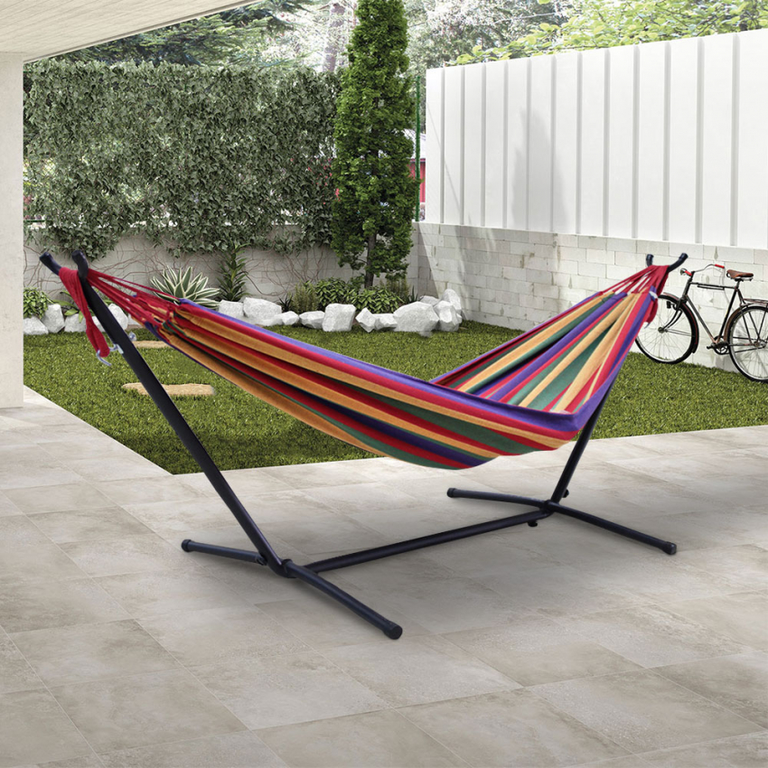 Amaca da giardino esterno con supporto regolabile 150 kg 2 persone tessuto Pokha - Foto 3 di 25