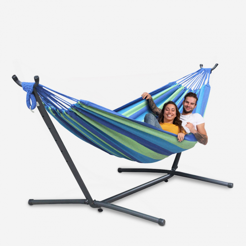 Amaca da giardino esterno con supporto regolabile 150 kg 2 persone tessuto Pokha - Foto 16 di 25