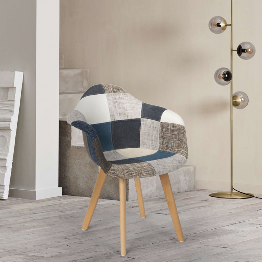 Sedia poltrona patchwork design nordico salotto cucina studio Herion - Foto 27 di 37
