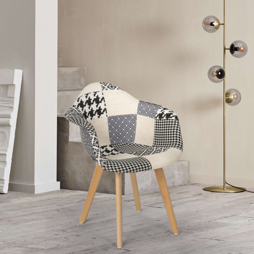 Sedia poltrona patchwork design nordico salotto cucina studio Herion - Foto 21 di 37