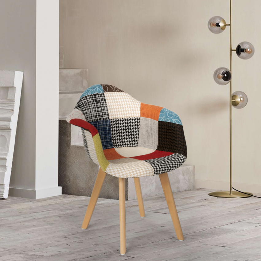 Sedia poltrona patchwork design nordico salotto cucina studio Herion - Foto 33 di 37