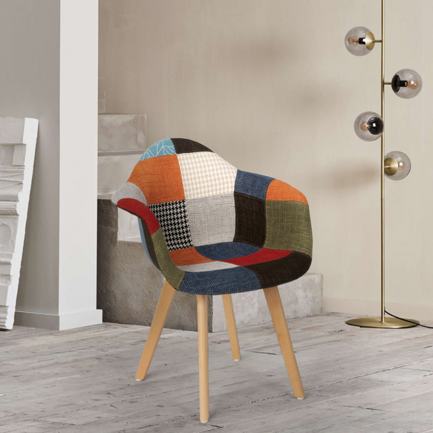 Sedia poltrona patchwork design nordico salotto cucina studio Herion - Foto 3 di 37