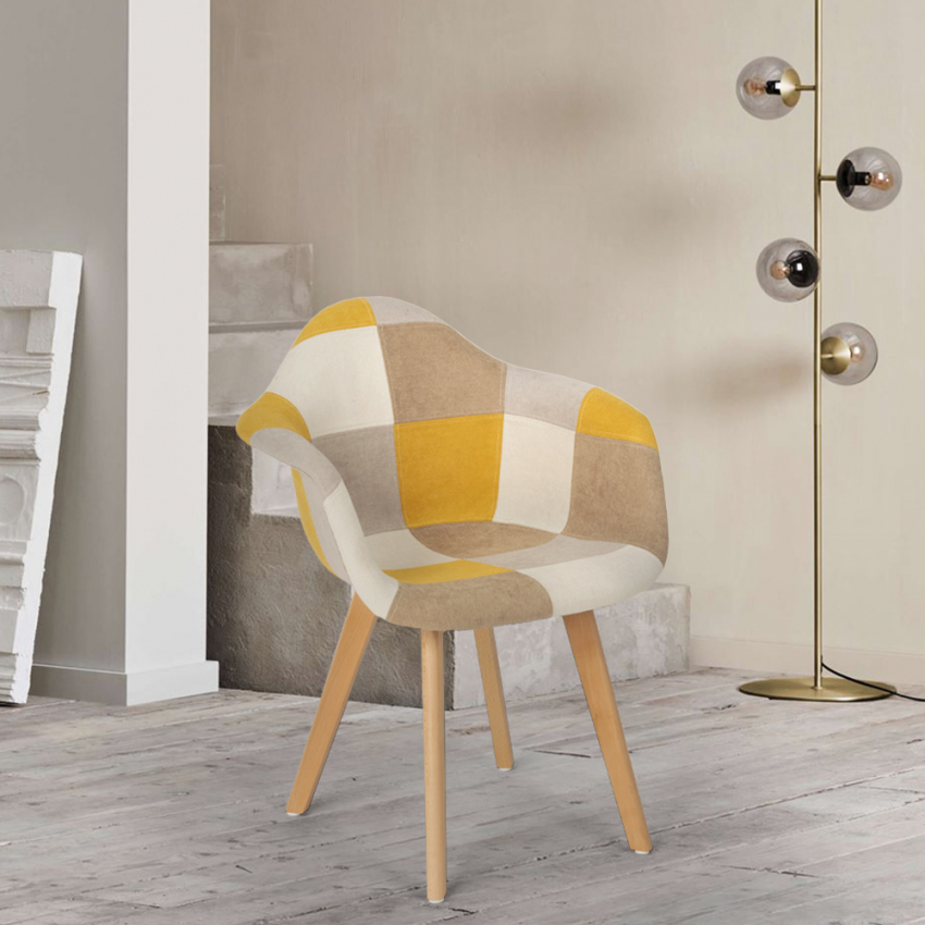 Sedia poltrona patchwork design nordico salotto cucina studio Herion - Foto 9 di 37