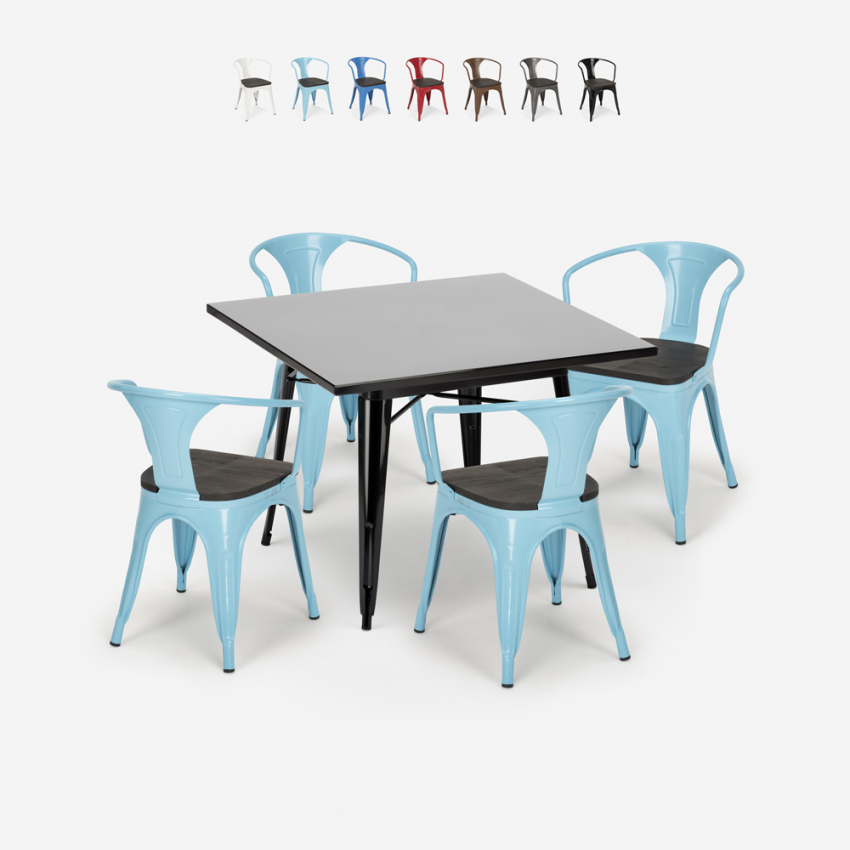 set tavolo nero 80x80cm 4 sedie stile industriale century wood black - Foto 52 di 71