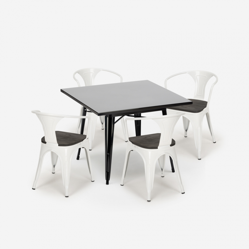 set tavolo nero 80x80cm 4 sedie stile industriale century wood black - Foto 4 di 71