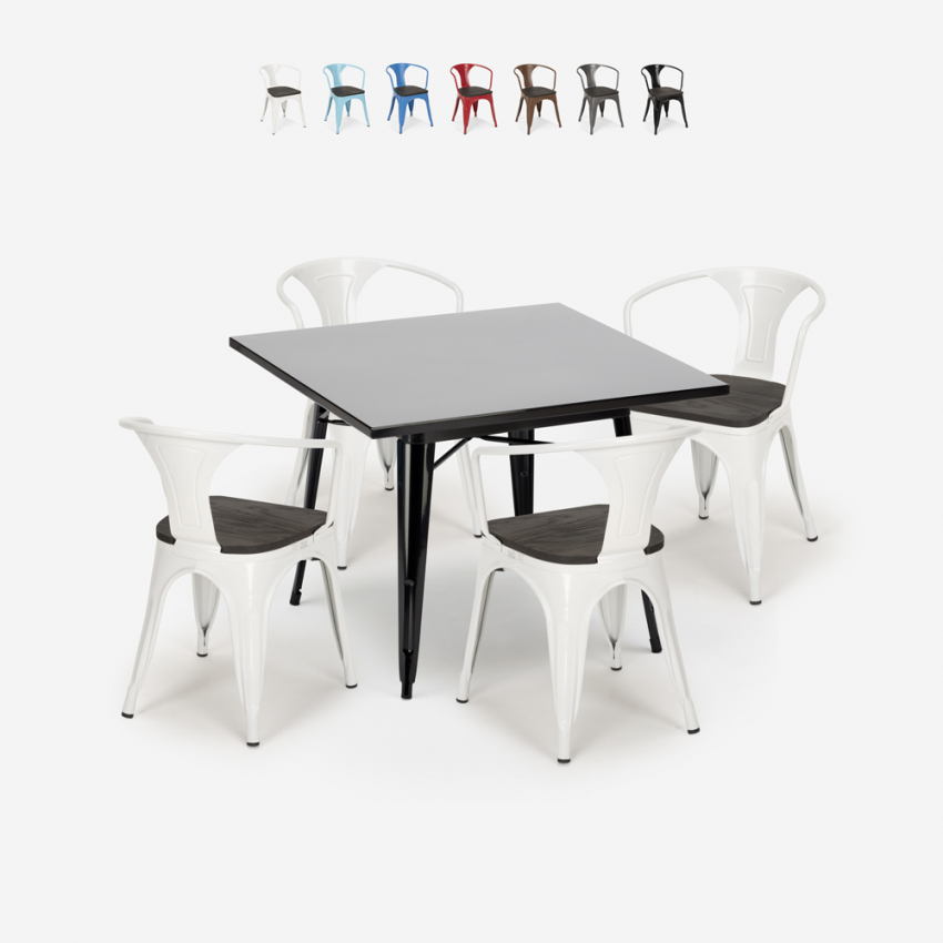 set tavolo nero 80x80cm 4 sedie stile industriale century wood black - Foto 2 di 71