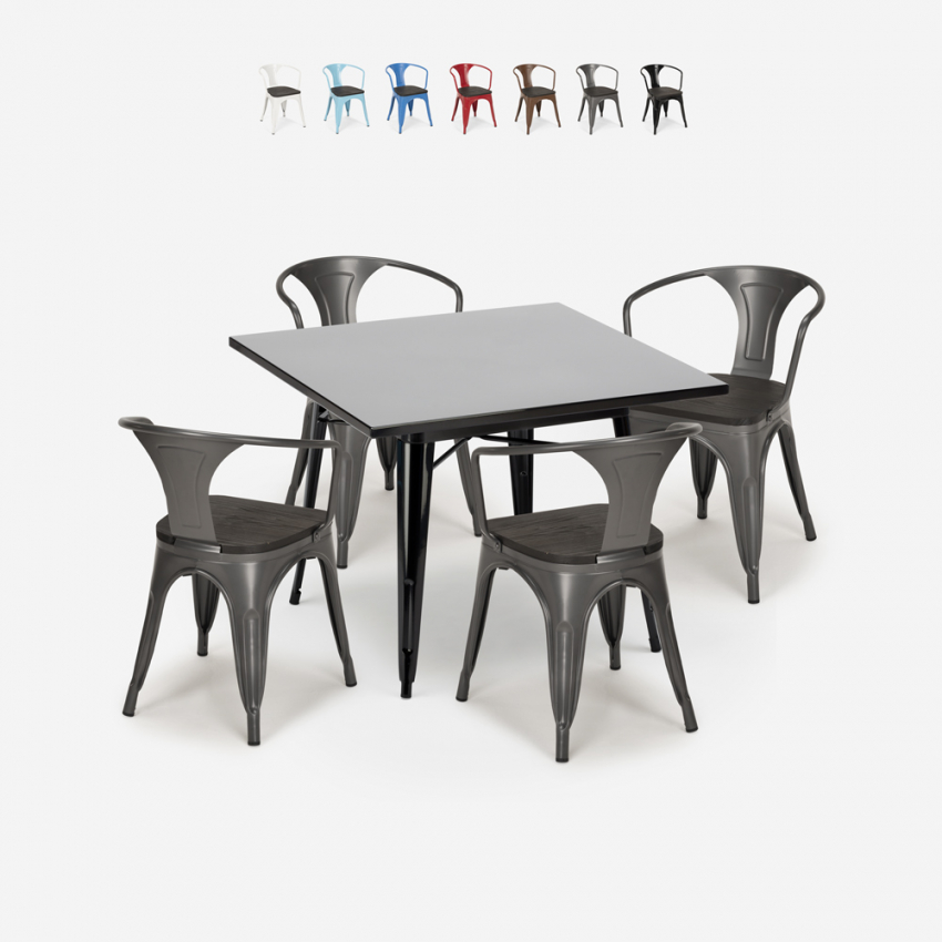 set tavolo nero 80x80cm 4 sedie stile industriale century wood black - Foto 62 di 71